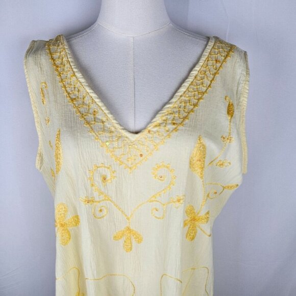 Karibhanas St Kitts Dress Coverup Medium Butter Yellow Embroidered Cotton Boho - Picture 2 of 8